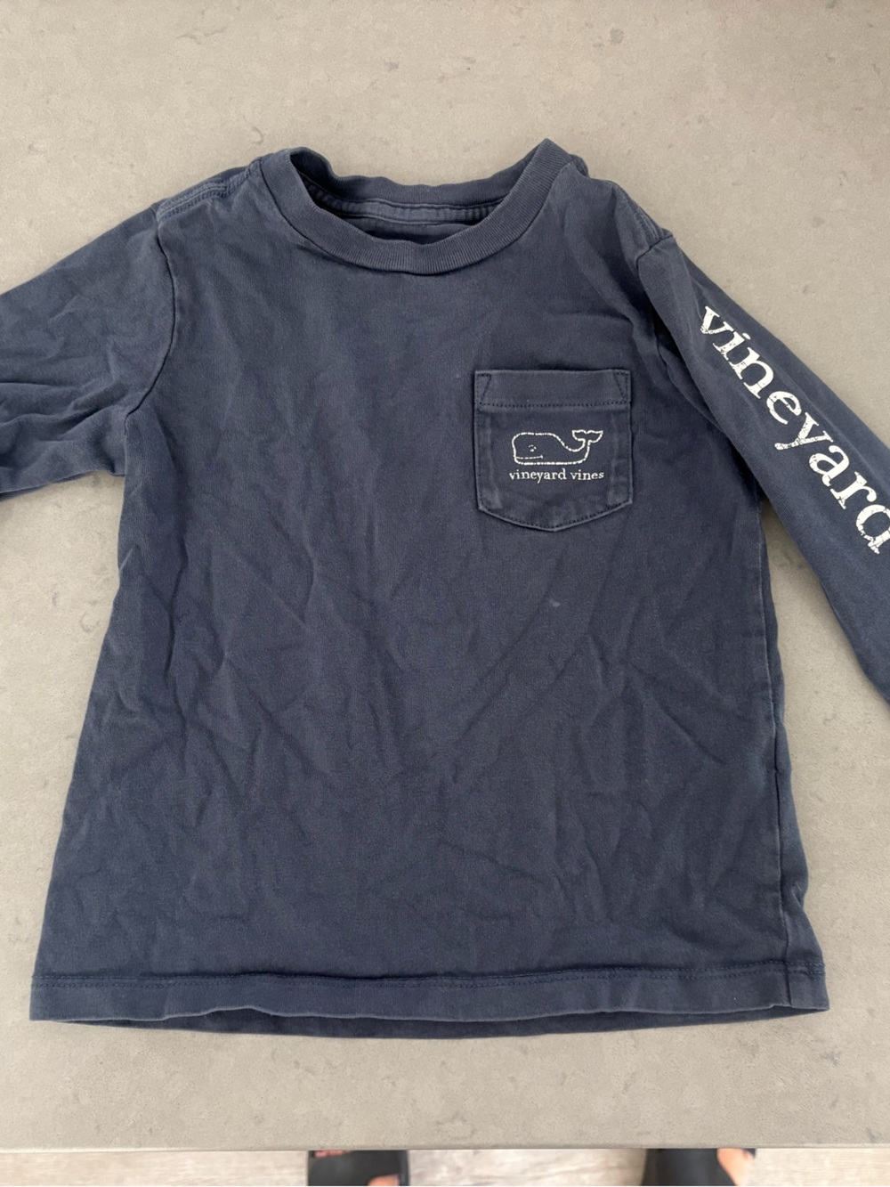 Vineyard Vines Navy Long-Sleeve Pocket Tee with Sleeve Logo 3T